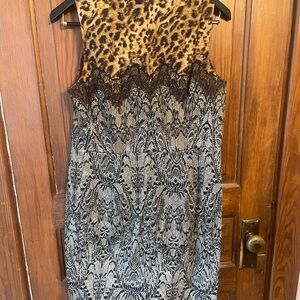 Ann Taylor Brown and Black Sheath Midi Dress Mock Neck Sleeveless